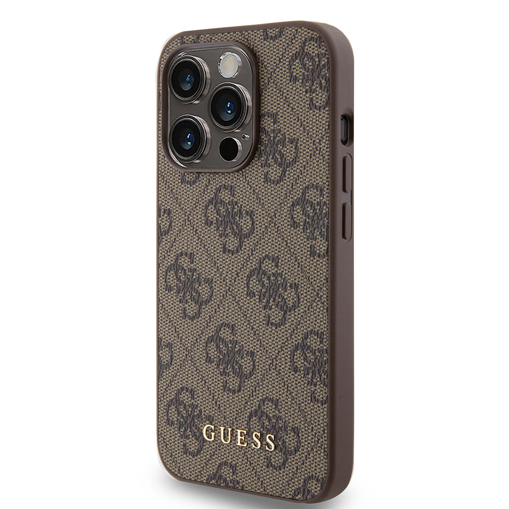 Deksel for Apple iPhone 15 Pro, Guess, 4G Metal Gold Logo, Brun