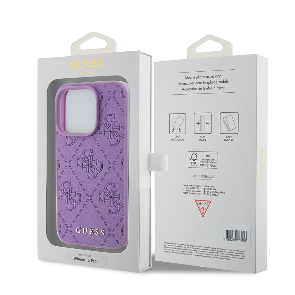 Deksel for Apple iPhone 15 Pro, Guess, 4G Stamped, Lys Lilla