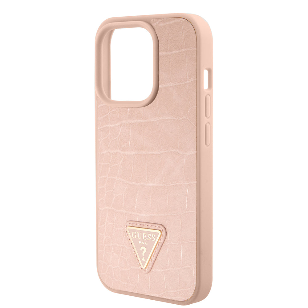 Deksel for Apple iPhone 15 Pro, Guess, Croco Triangle Metal Logo, Rosa