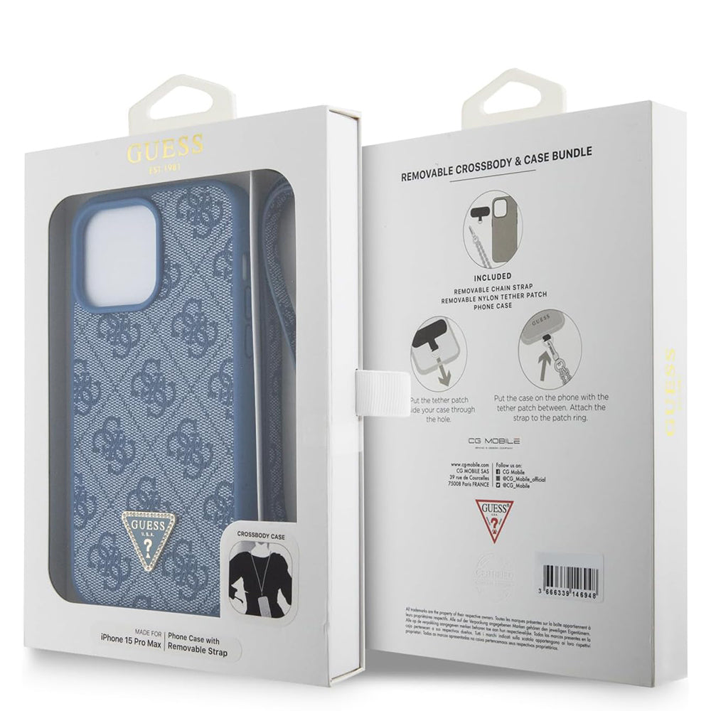 Deksel for Apple iPhone 15 Pro, Guess, Crossbody 4G Metal Logo, Blå