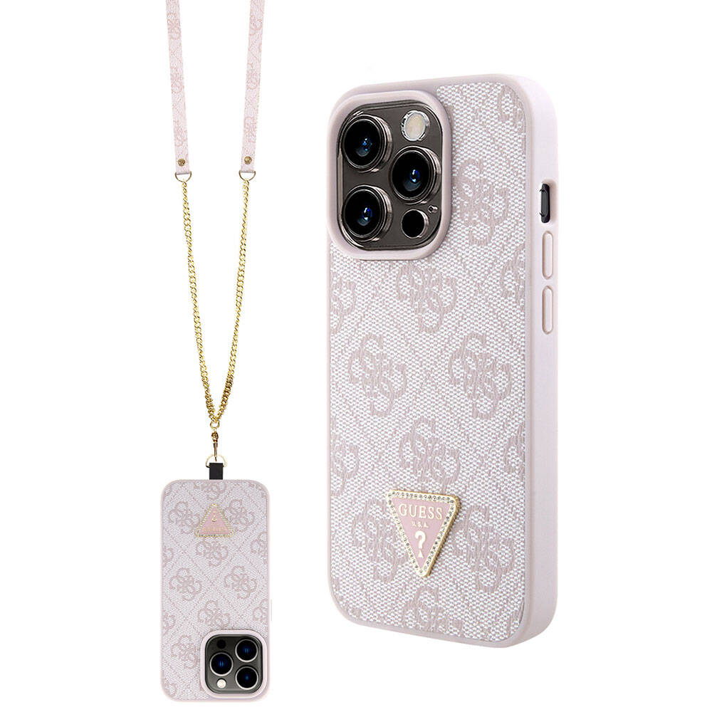 Deksel for Apple iPhone 15 Pro, Guess, Crossbody 4G Metal Logo, Rosa