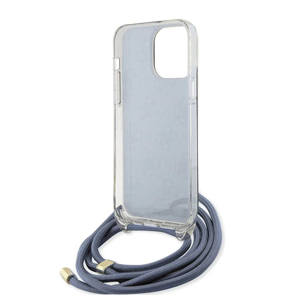 Deksel for Apple iPhone 15 Pro, Guess, Crossbody Cord 4G Print, Blå
