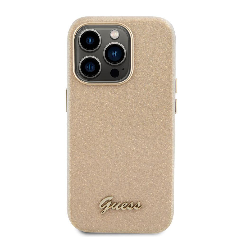 Deksel for Apple iPhone 15 Pro, Guess, Glitter Glossy Script, Beige