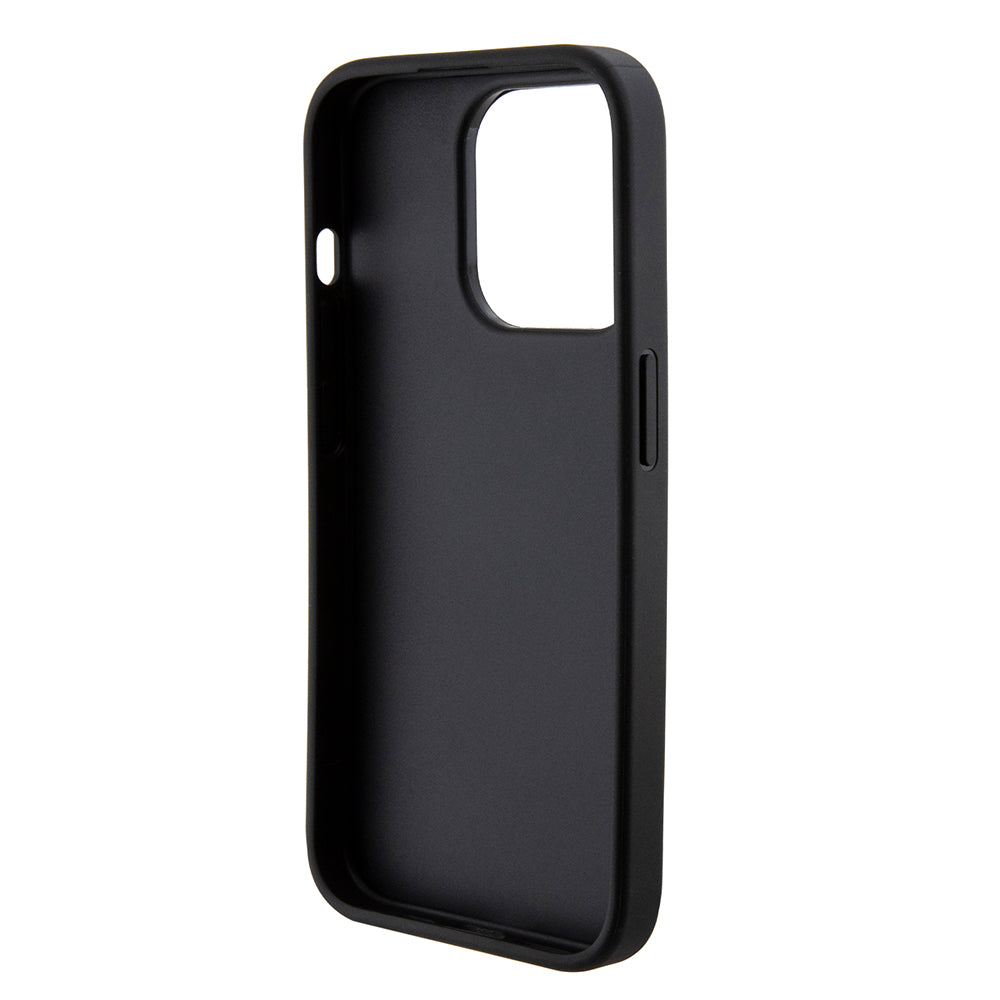 Deksel for Apple iPhone 15 Pro, Guess, Grip Stand 4G Saffiano Strass, Svart