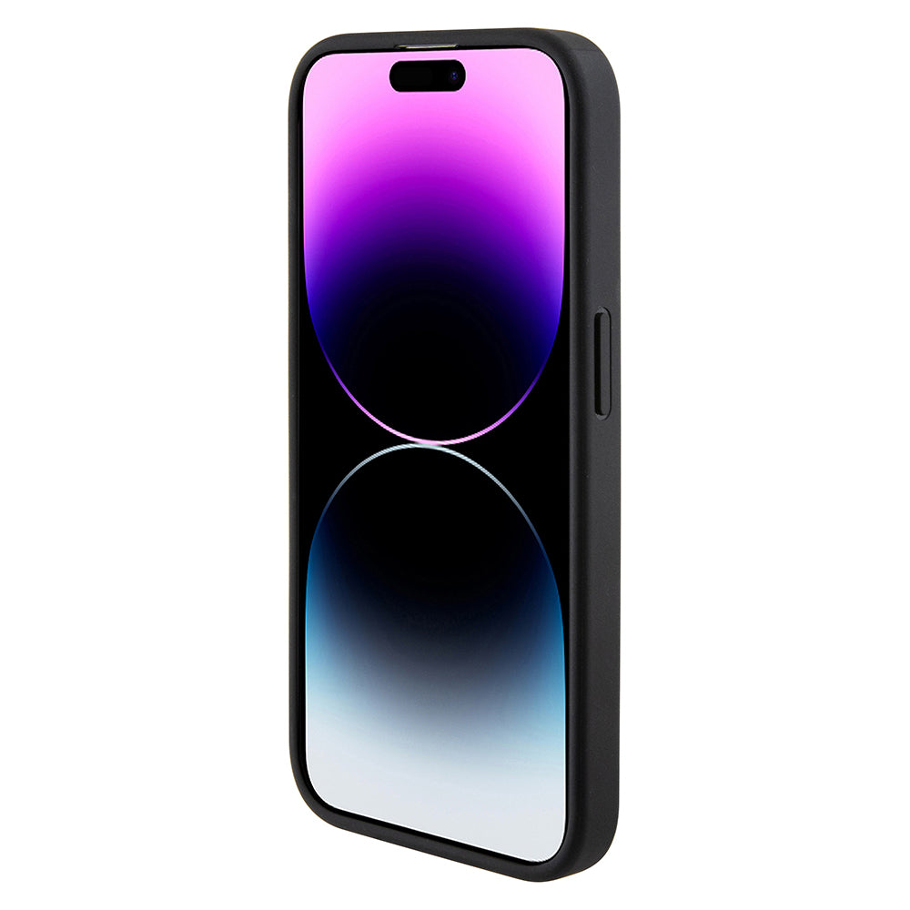 Deksel for Apple iPhone 15 Pro, Guess, Grip Stand 4G Triangle Strass, Svart