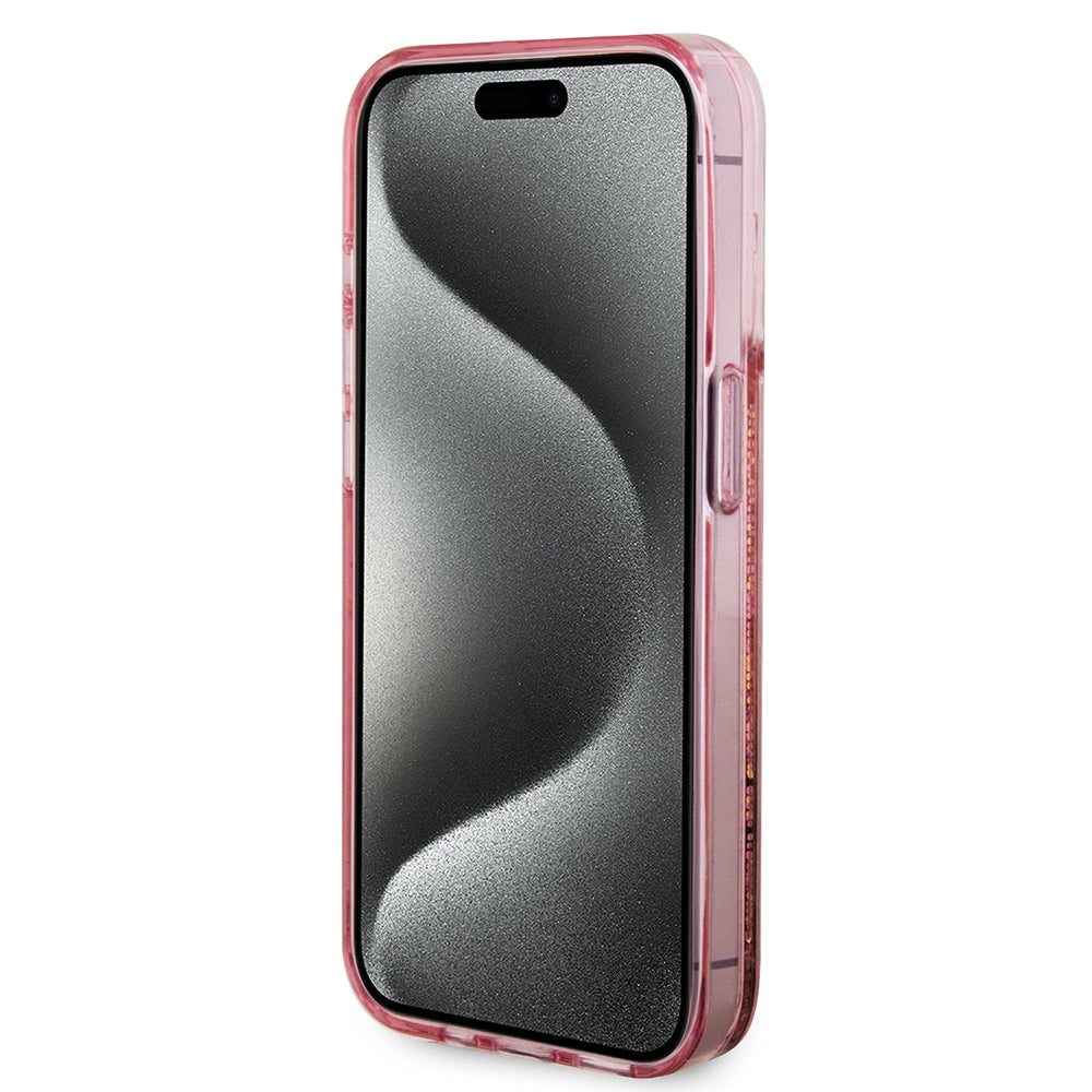 Deksel for Apple iPhone 15 Pro, Guess, Liquid Glitter Gold Stripes, Rosa