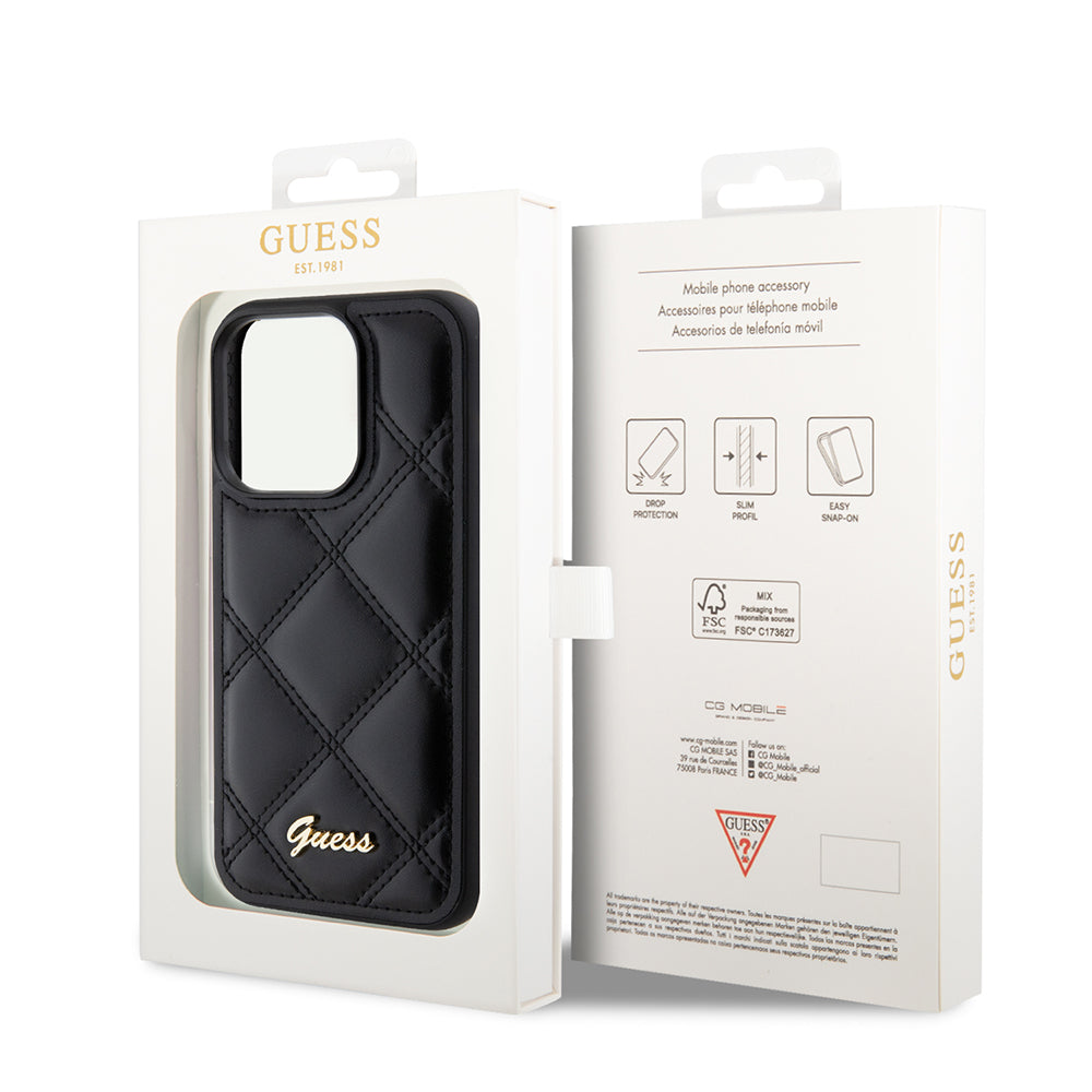 Deksel for Apple iPhone 15 Pro, Guess, Quilted Metal Logo, Svart