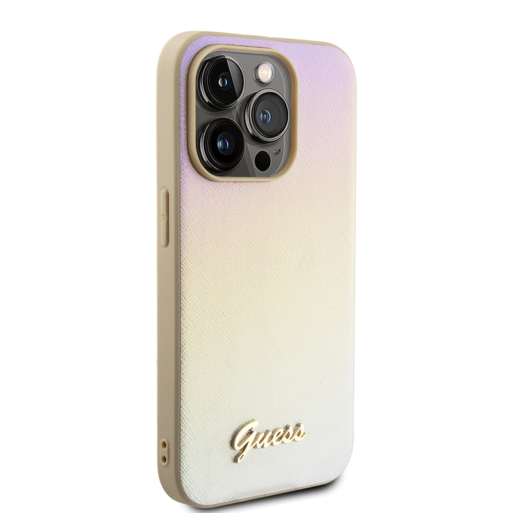 Deksel for Apple iPhone 15 Pro, Guess, Saffiano Iridescent Script, Gull