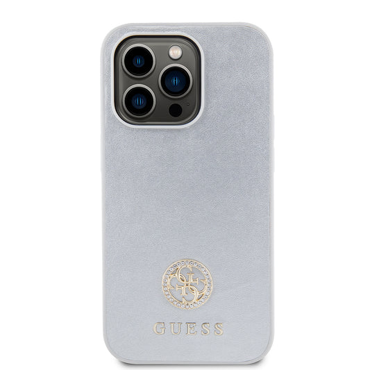 Deksel for Apple iPhone 15 Pro, Guess, Strass Metal Logo, Sølvfarget