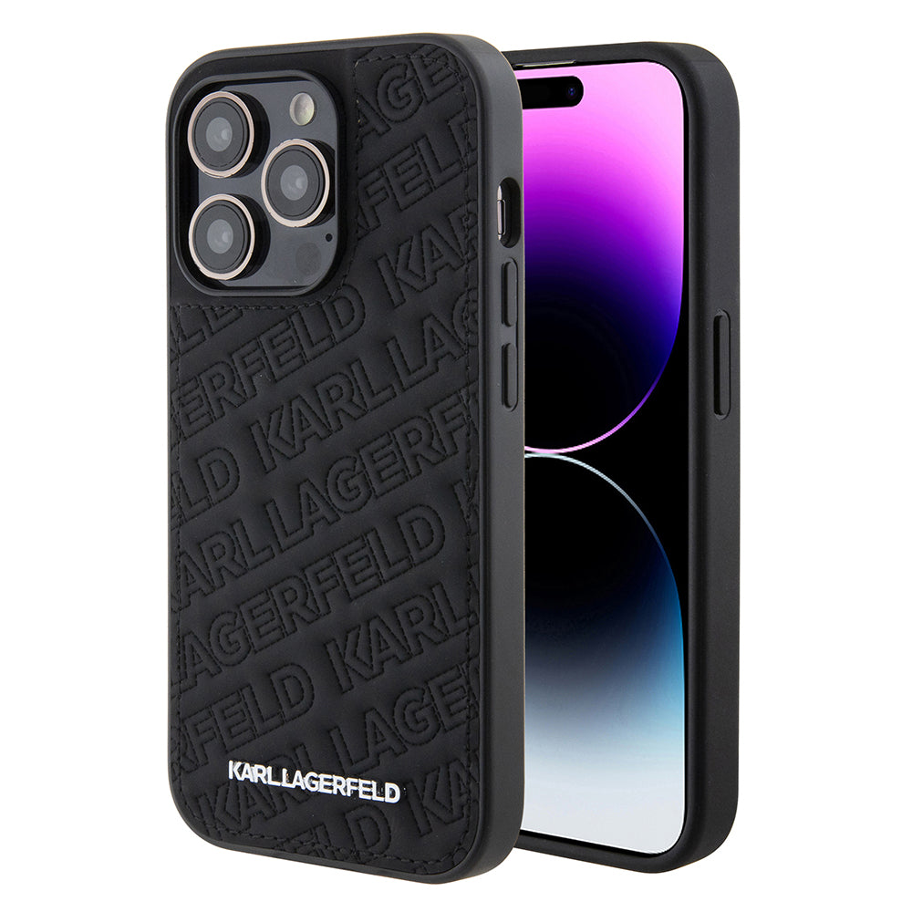 Deksel for Apple iPhone 15 Pro, Karl Lagerfeld, Diagonal Quilted K Pattern, Svart