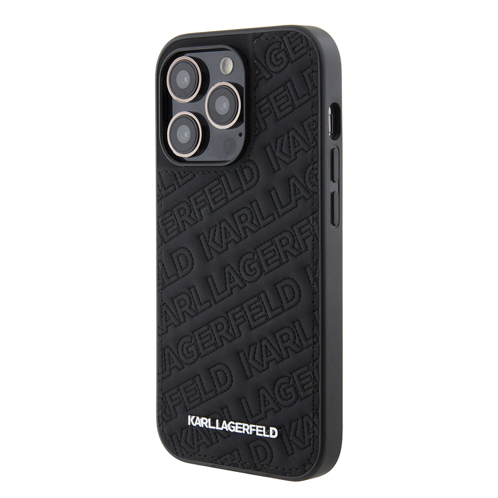 Deksel for Apple iPhone 15 Pro, Karl Lagerfeld, Diagonal Quilted K Pattern, Svart