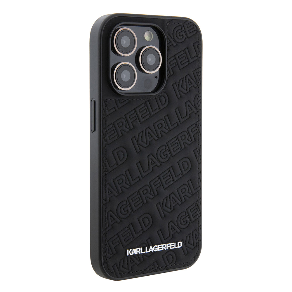 Deksel for Apple iPhone 15 Pro, Karl Lagerfeld, Diagonal Quilted K Pattern, Svart