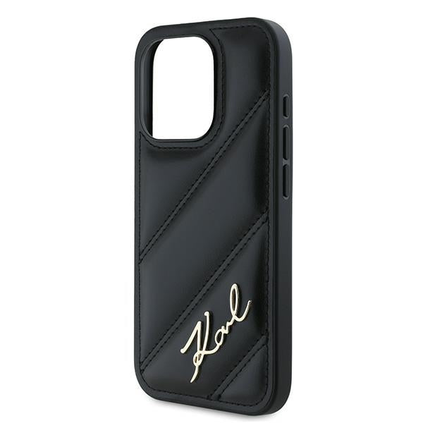 Deksel for Apple iPhone 15 Pro, Karl Lagerfeld, Diagonal Quilted Script, Svart