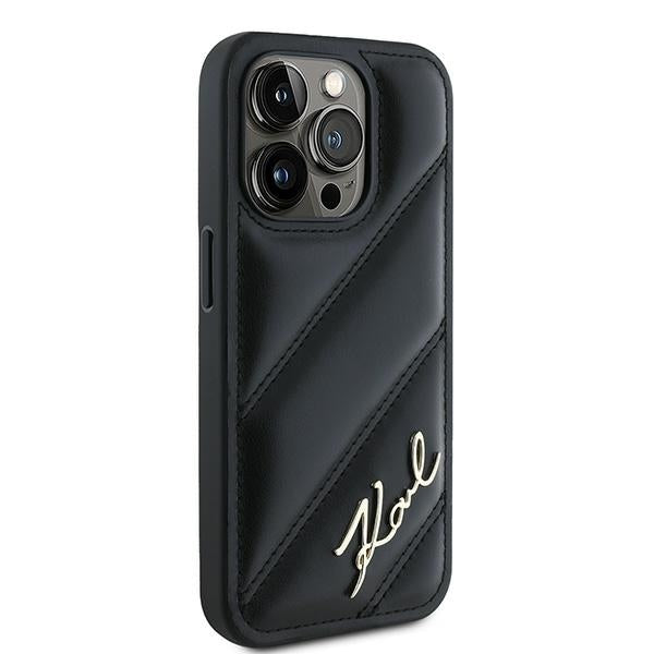 Deksel for Apple iPhone 15 Pro, Karl Lagerfeld, Diagonal Quilted Script, Svart