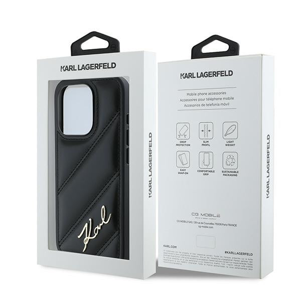 Deksel for Apple iPhone 15 Pro, Karl Lagerfeld, Diagonal Quilted Script, Svart