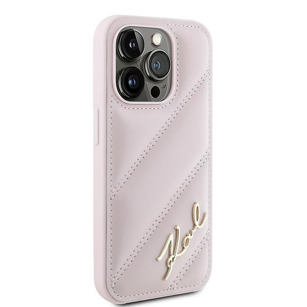 Deksel for Apple iPhone 15 Pro, Karl Lagerfeld, Diagonal Quilted Script, Rosa