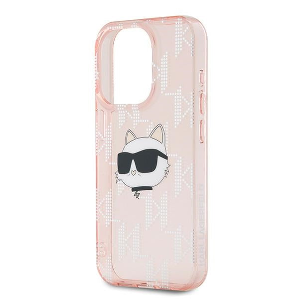 Deksel for Apple iPhone 15 Pro, Karl Lagerfeld, IML Luxury Monogram Choupette's Head, Rosa