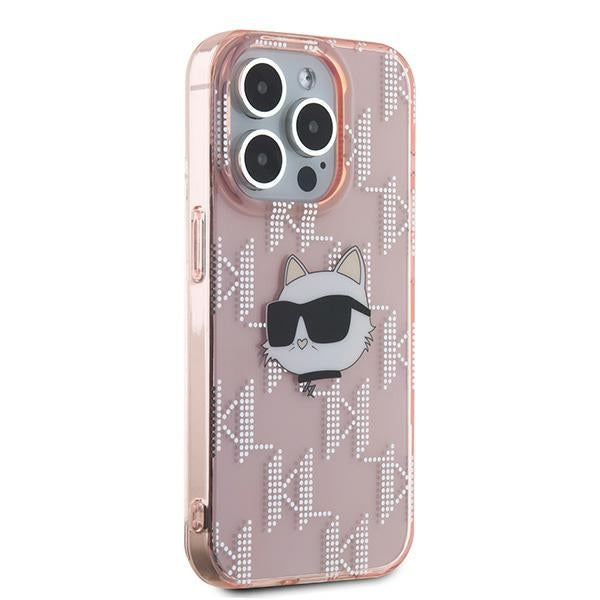 Deksel for Apple iPhone 15 Pro, Karl Lagerfeld, IML Luxury Monogram Choupette's Head, Rosa