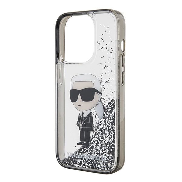 Deksel for Apple iPhone 15 Pro, Karl Lagerfeld, Liquid Glitter Ikonik Karl, Gjennomsiktig