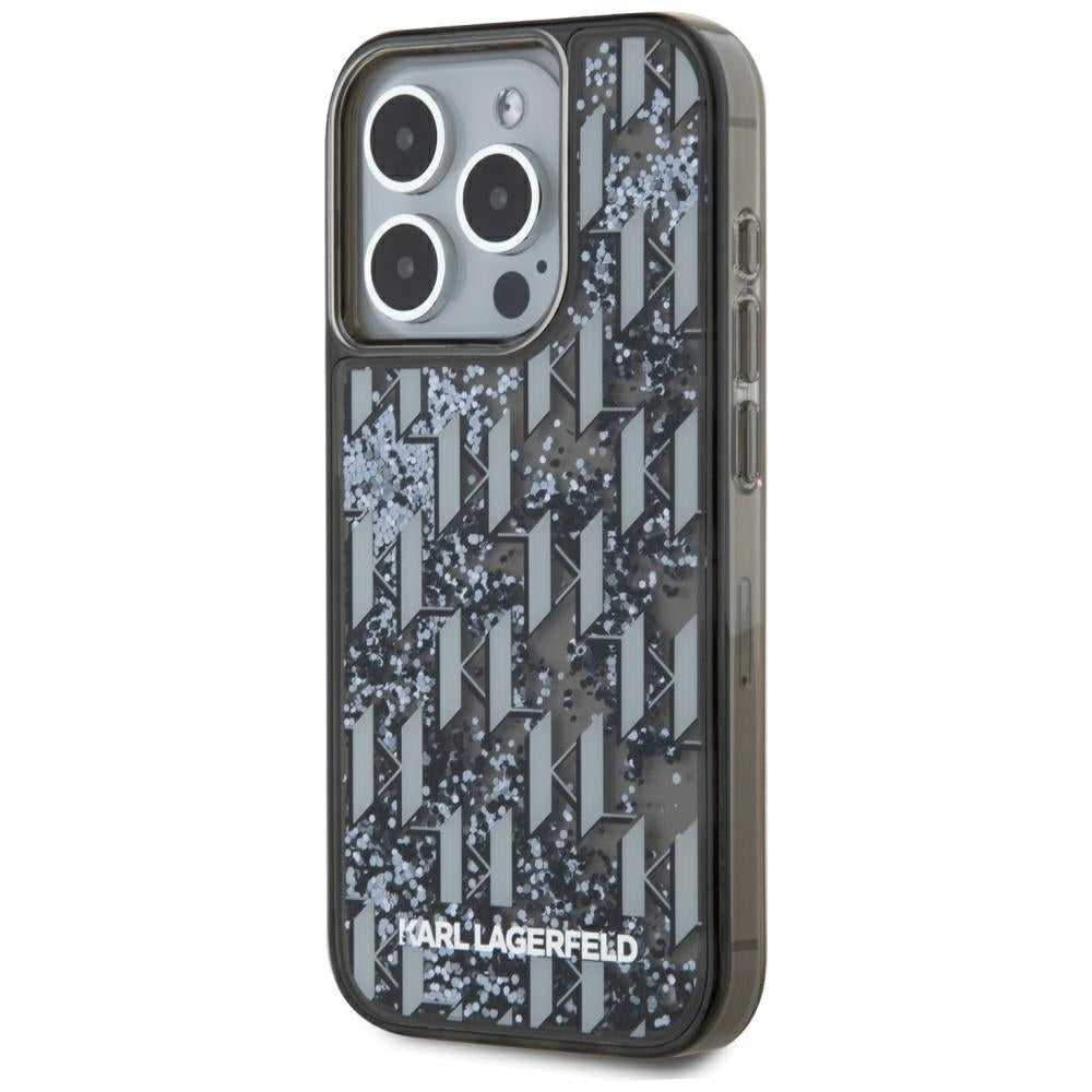 Deksel for Apple iPhone 15 Pro, Karl Lagerfeld, Liquid Glitter Monogram, Svart