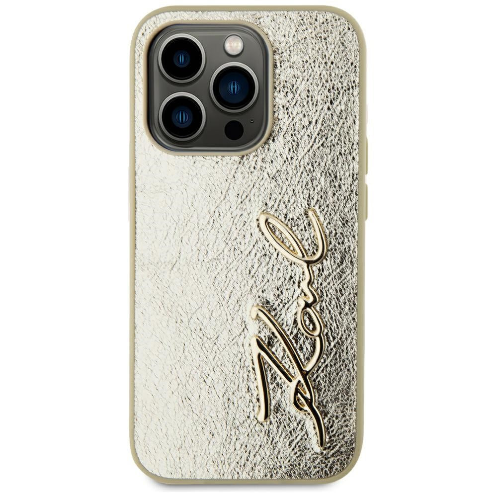 Deksel for Apple iPhone 15 Pro, Karl Lagerfeld, Metal Signature, Gull