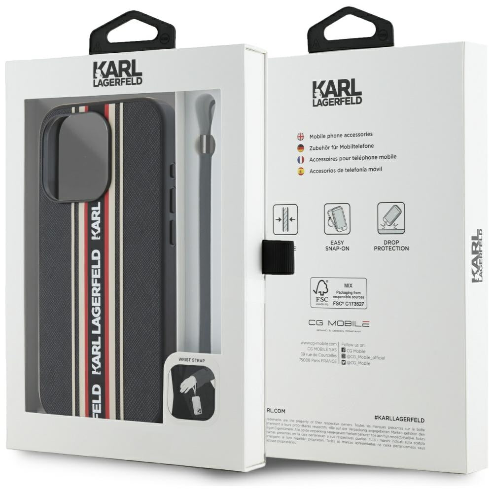 Deksel for Apple iPhone 15 Pro, Karl Lagerfeld, Saffiano Athleisure Stripes with Strap, Rosie