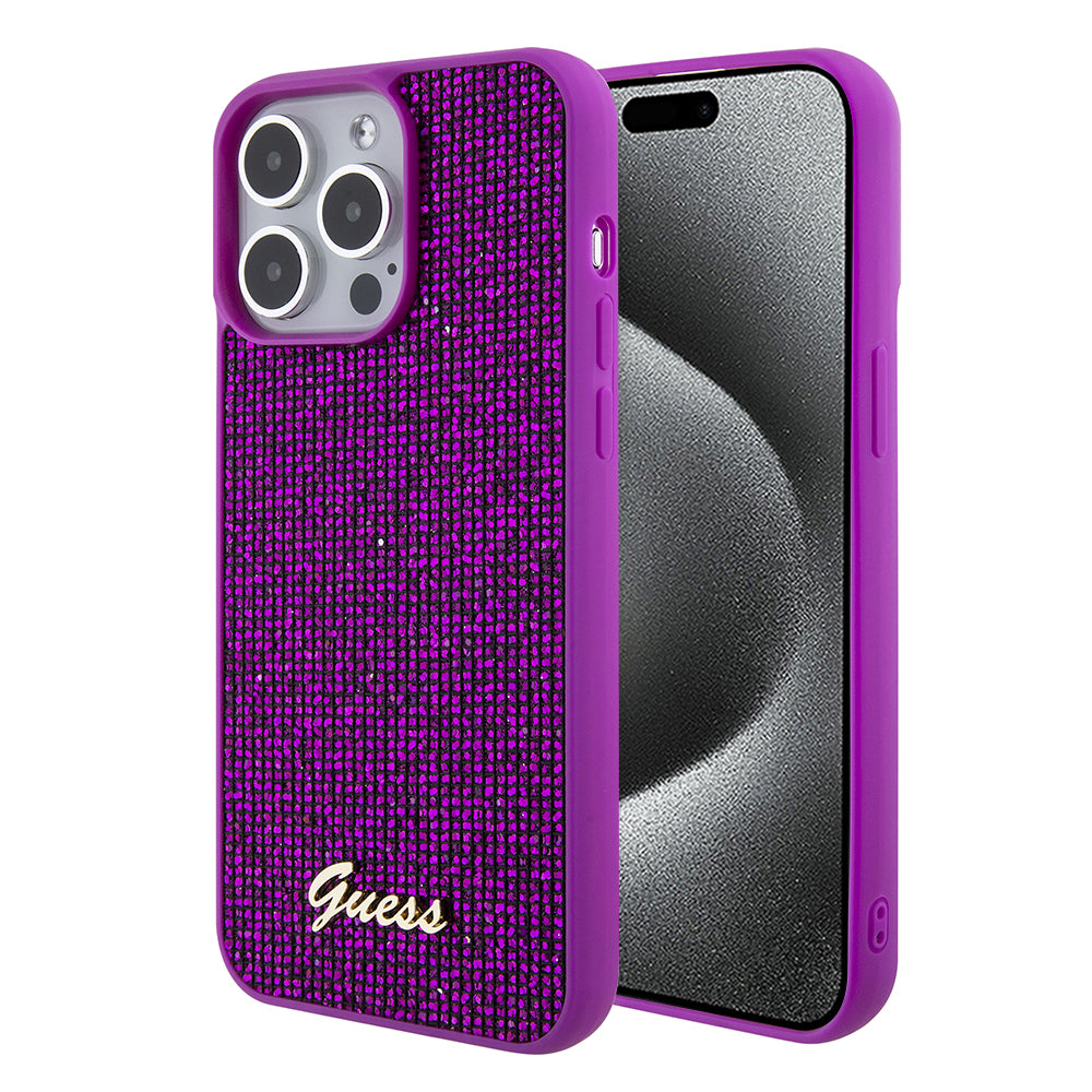 Deksel for Apple iPhone 15 Pro Max, Guess, Disco Metal Script, Fuchsia