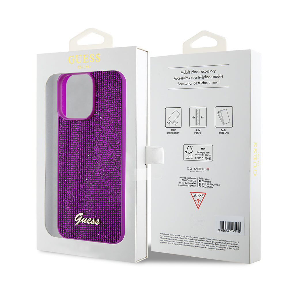 Deksel for Apple iPhone 15 Pro Max, Guess, Disco Metal Script, Fuchsia