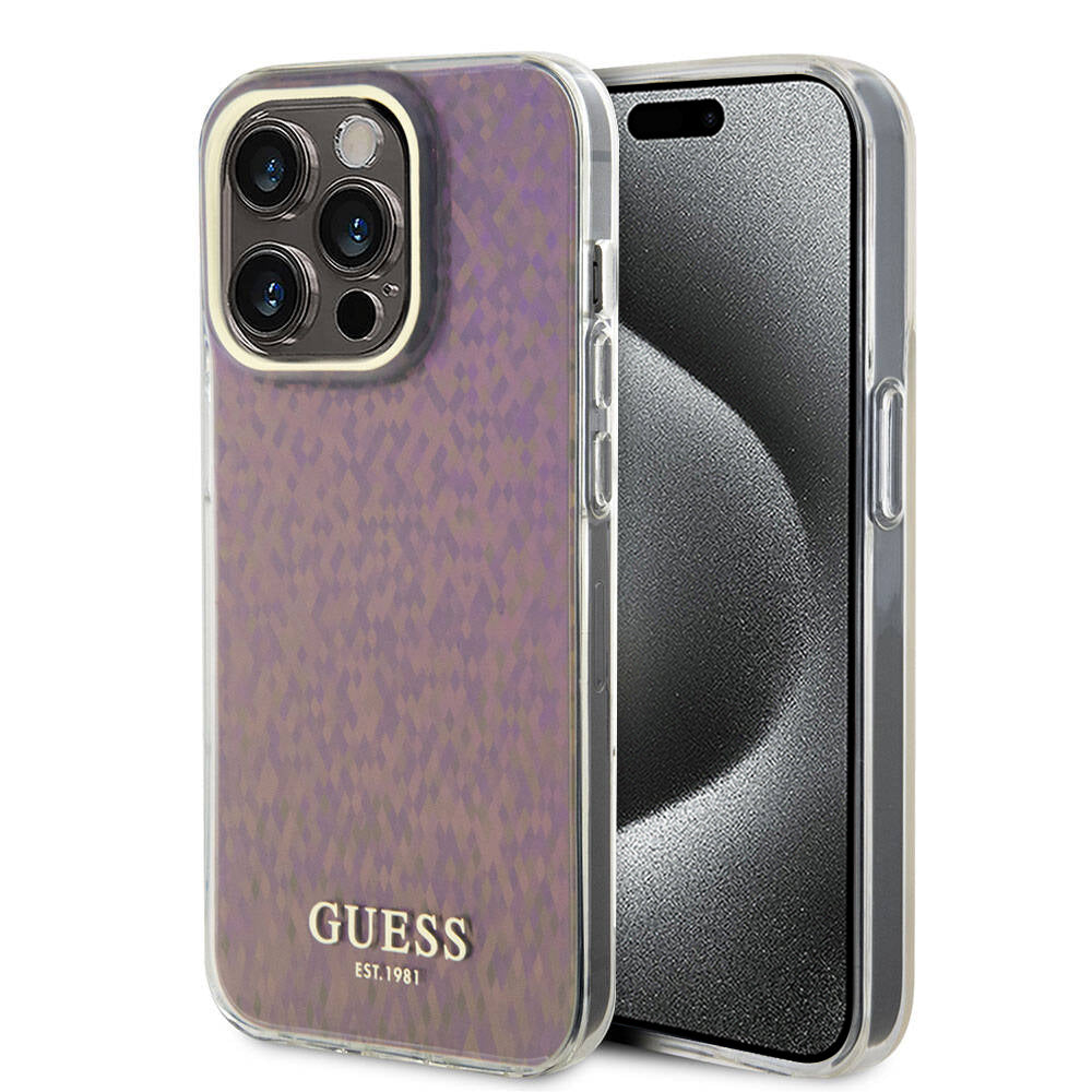 Deksel for Apple iPhone 15 Pro Max, Guess, IML Faceted Mirror Disco Iridescent, Rosa