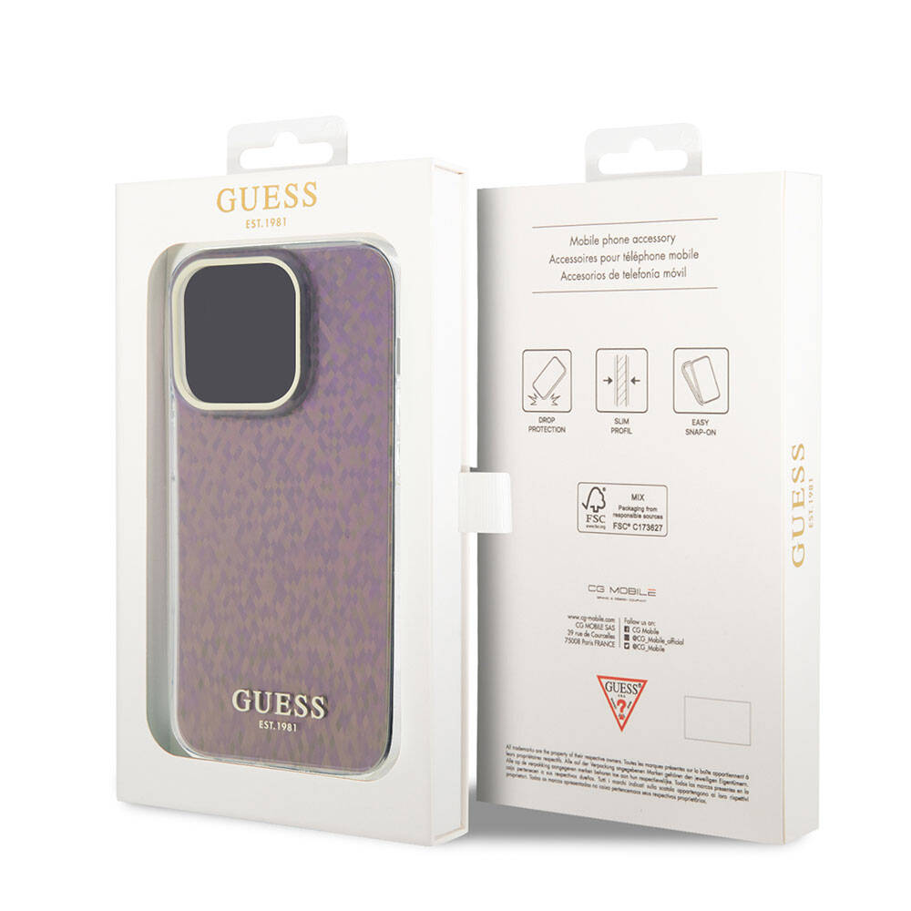 Deksel for Apple iPhone 15 Pro Max, Guess, IML Faceted Mirror Disco Iridescent, Rosa