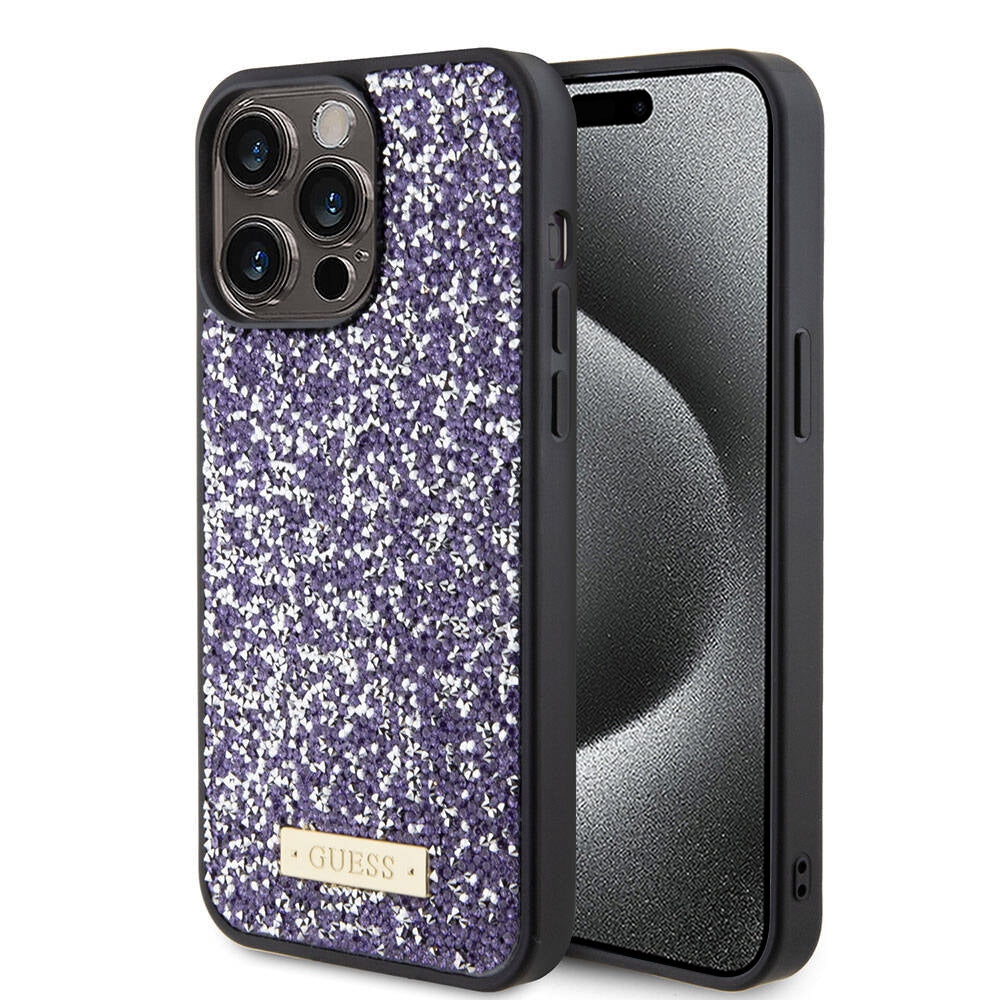 Deksel for Apple iPhone 15 Pro, Guess, Rhinestone Metal Logo, Lilla