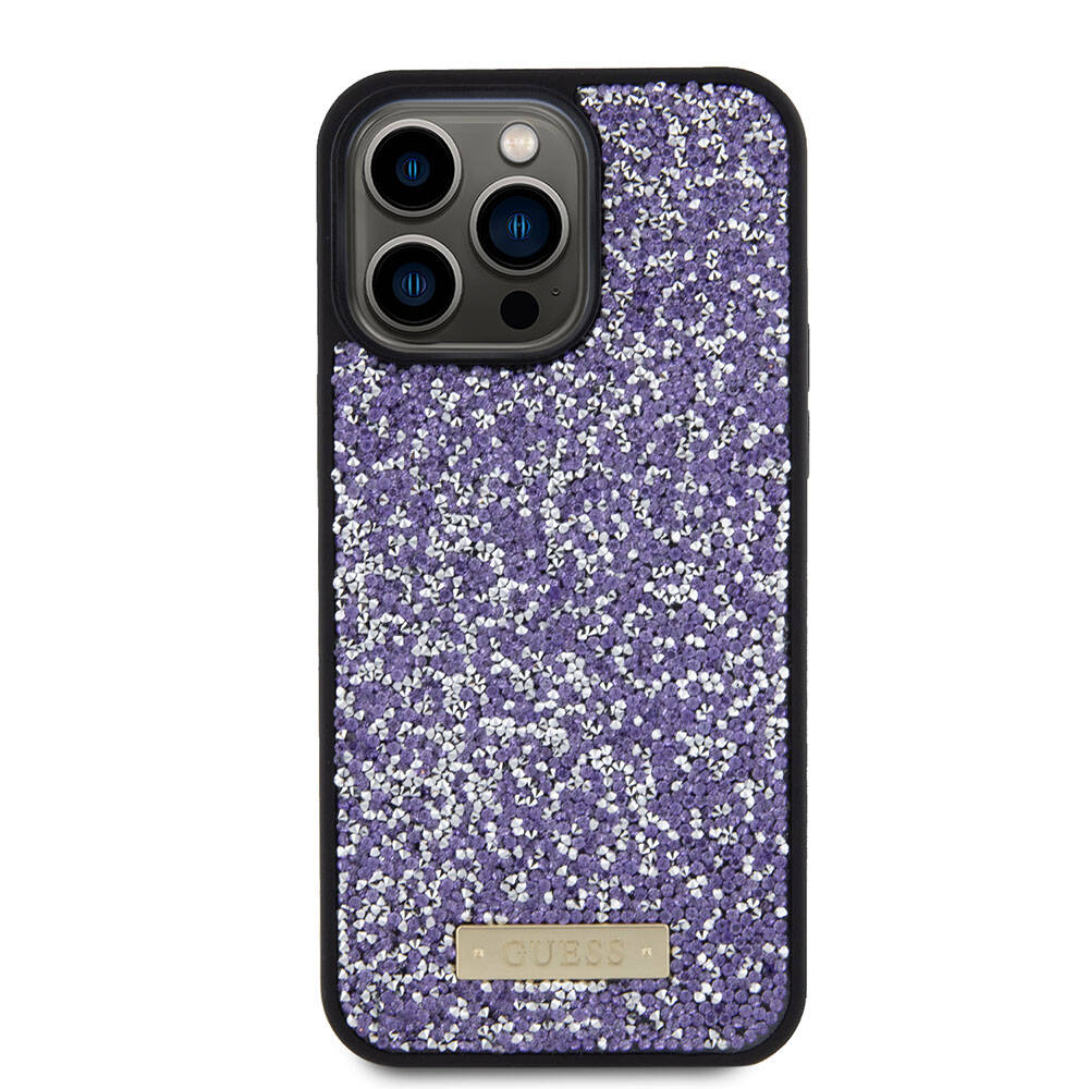 Deksel for Apple iPhone 15 Pro, Guess, Rhinestone Metal Logo, Lilla