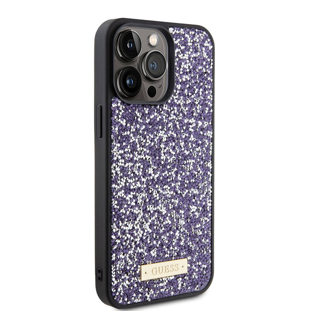 Deksel for Apple iPhone 15 Pro, Guess, Rhinestone Metal Logo, Lilla