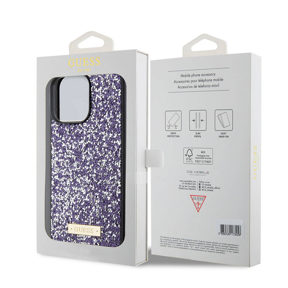 Deksel for Apple iPhone 15 Pro, Guess, Rhinestone Metal Logo, Lilla