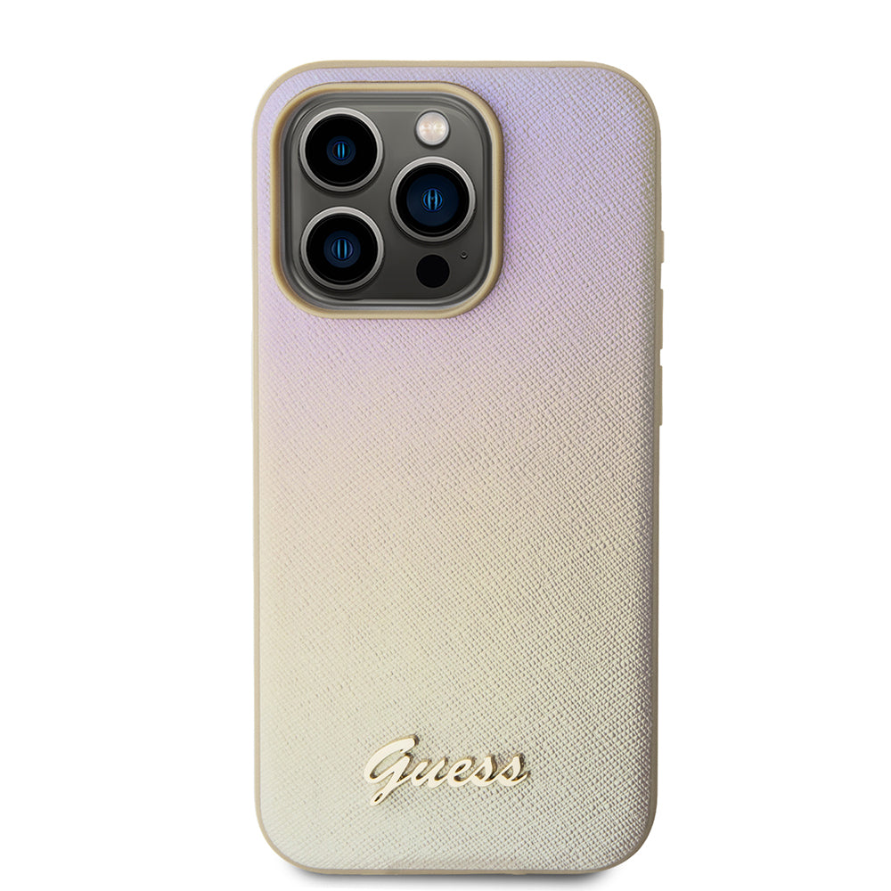 Deksel for Apple iPhone 15 Pro Max, Guess, Saffiano Iridescent Script, Gull