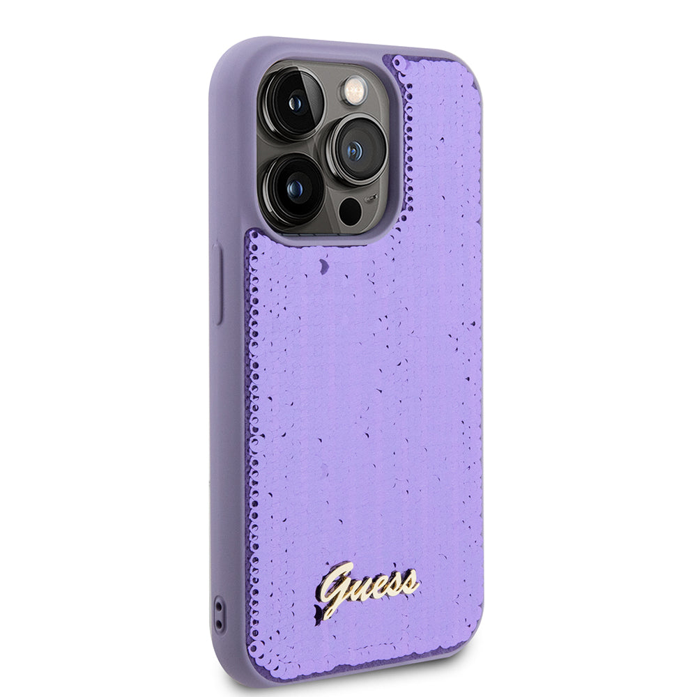 Deksel for Apple iPhone 15 Pro Max, Guess, Sequin Script Metal, Lilla