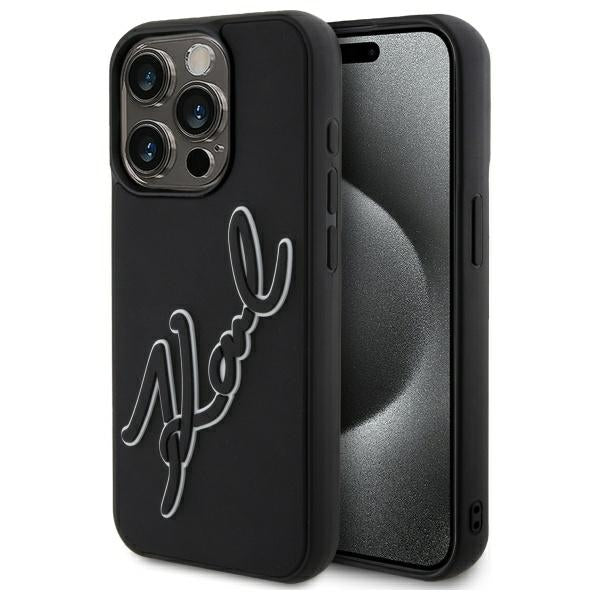Deksel for Apple iPhone 15 Pro Max, Karl Lagerfeld, 3D Rubber Signature, Svart