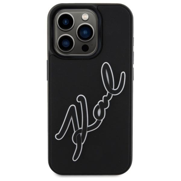 Deksel for Apple iPhone 15 Pro Max, Karl Lagerfeld, 3D Rubber Signature, Svart