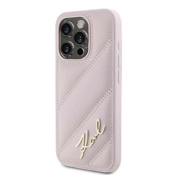 Deksel for Apple iPhone 15 Pro Max, Karl Lagerfeld, Diagonal Quilted Script, Rosa