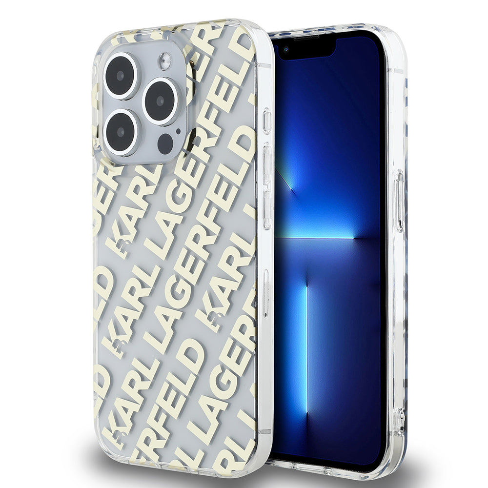 Deksel for Apple iPhone 15 Pro Max, Karl Lagerfeld, IML Luxury Gold Fullover Logo, Gull