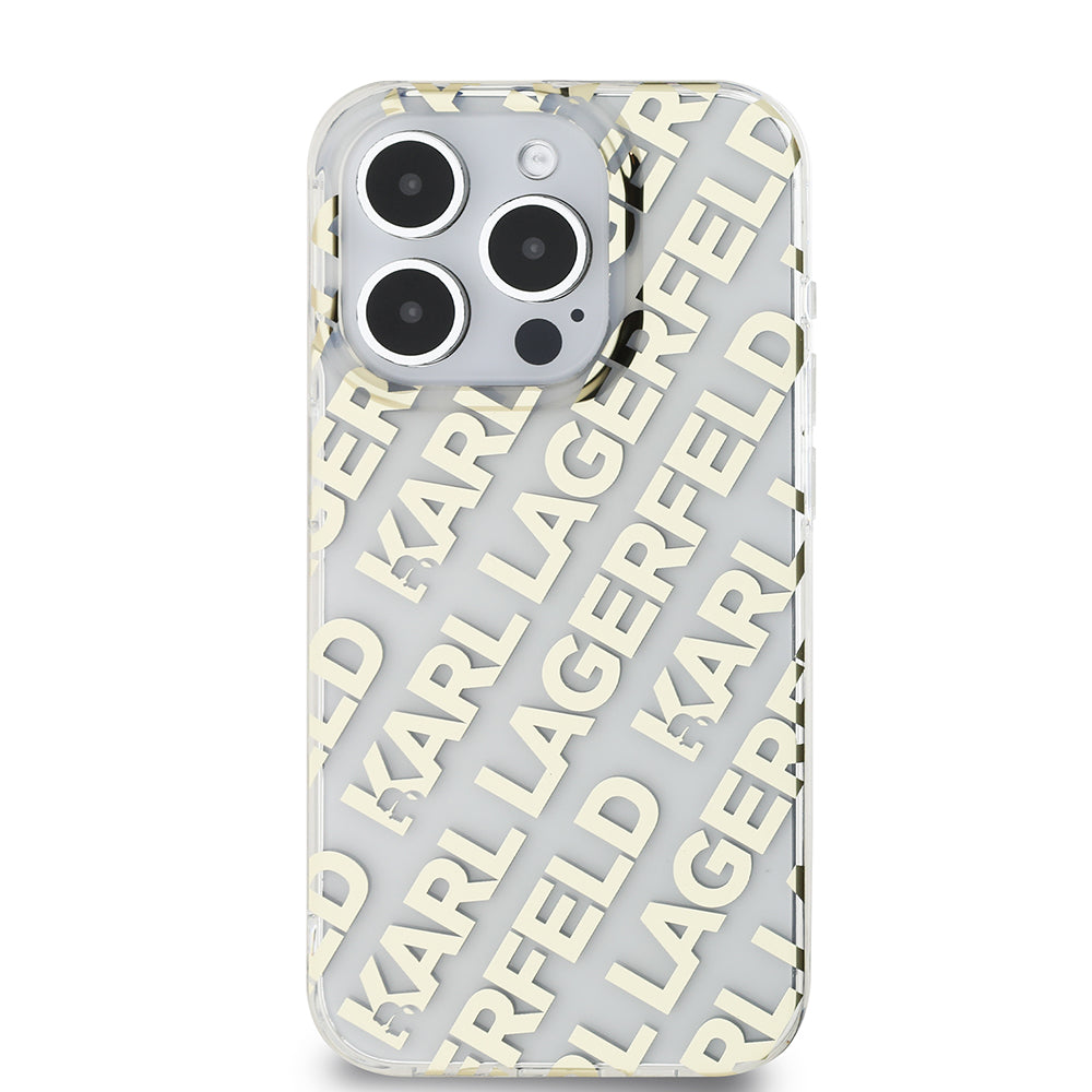 Deksel for Apple iPhone 15 Pro Max, Karl Lagerfeld, IML Luxury Gold Fullover Logo, Gull