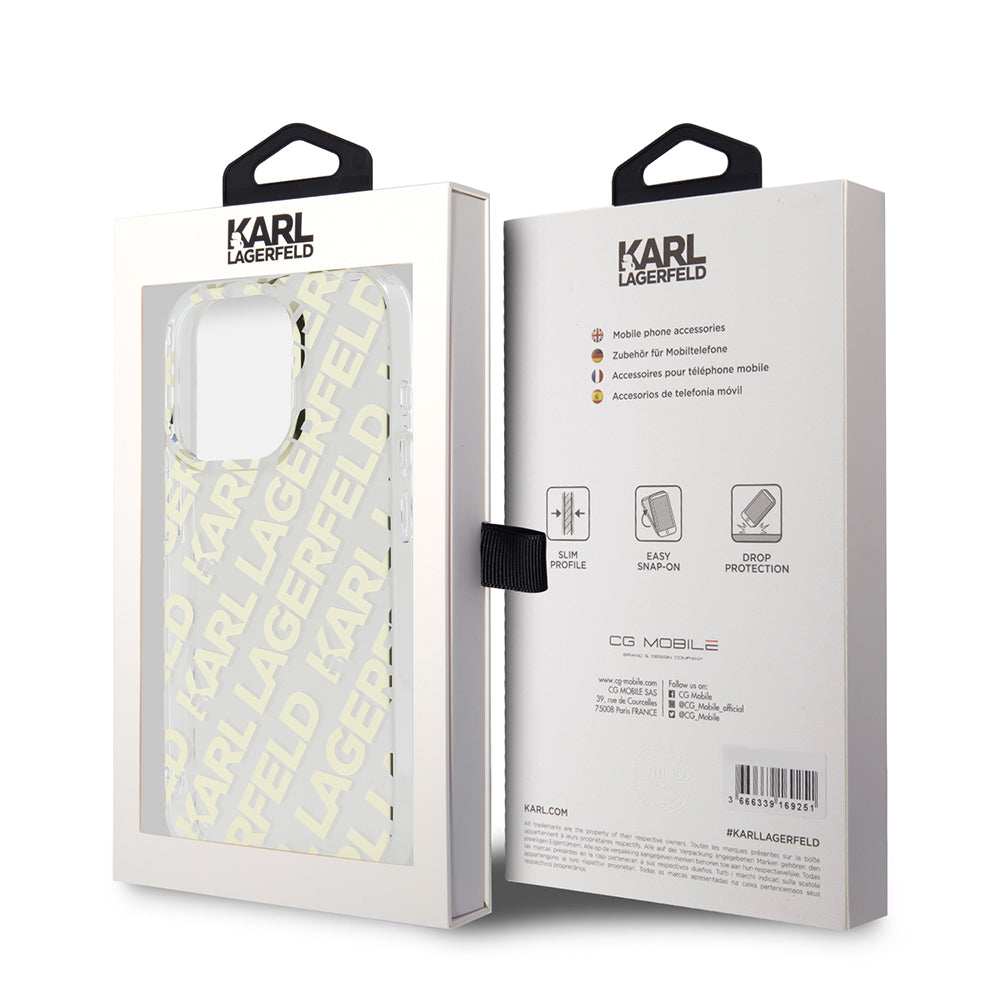Deksel for Apple iPhone 15 Pro Max, Karl Lagerfeld, IML Luxury Gold Fullover Logo, Gull