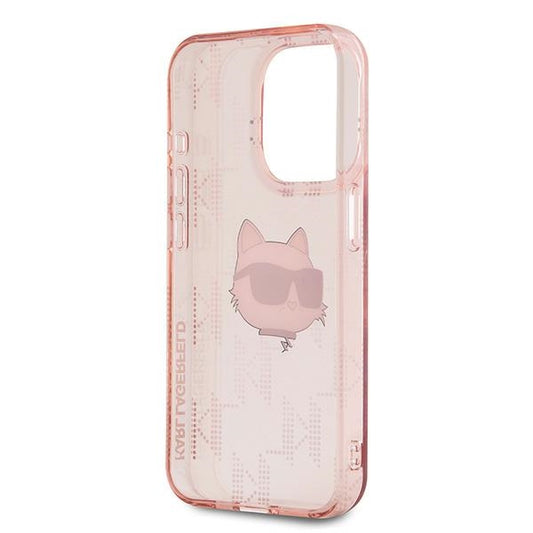 Deksel for Apple iPhone 15 Pro Max, Karl Lagerfeld, IML Luxury Monogram Choupette's Head, Rosa