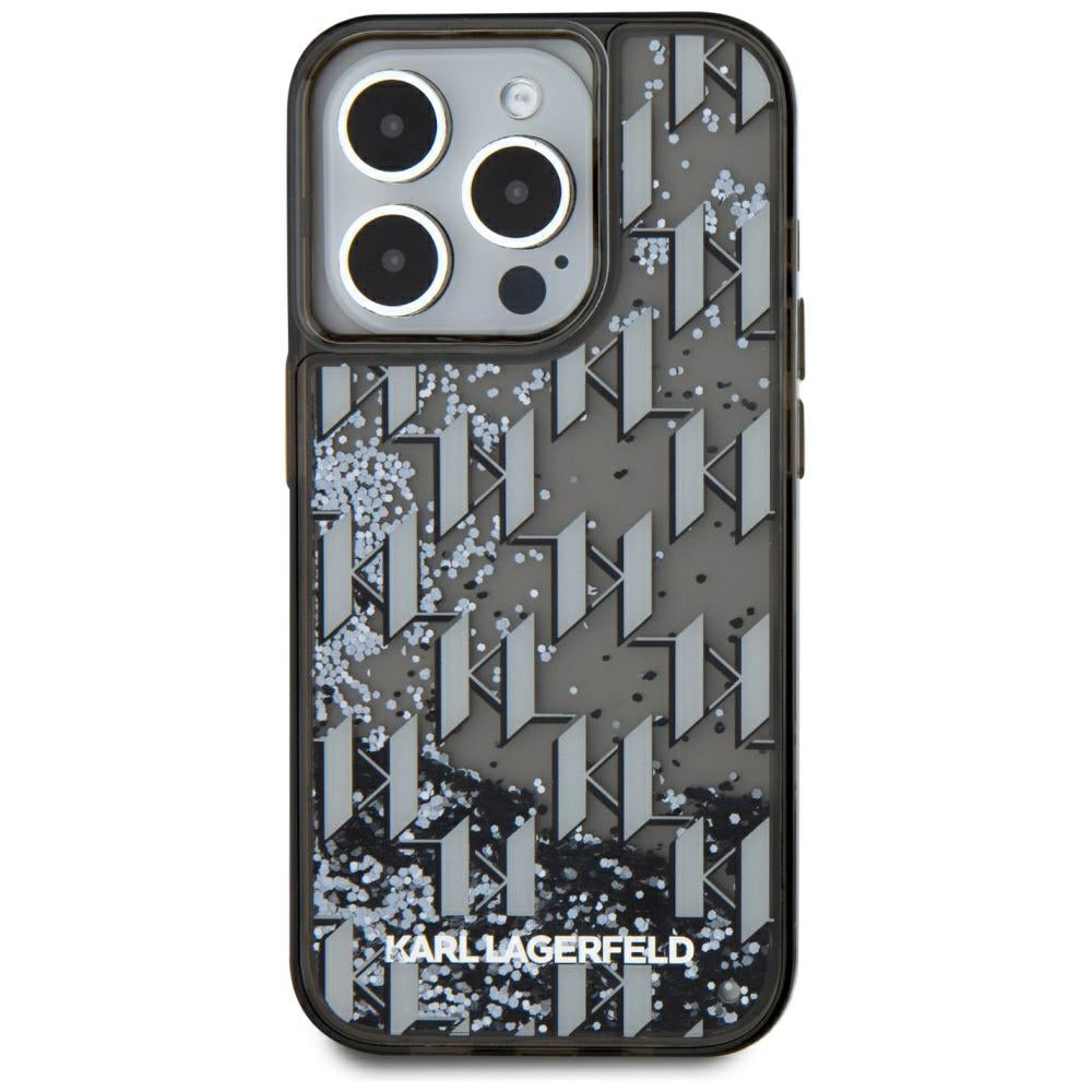 Deksel for Apple iPhone 15 Pro Max, Karl Lagerfeld, Liquid Glitter Monogram, Svart