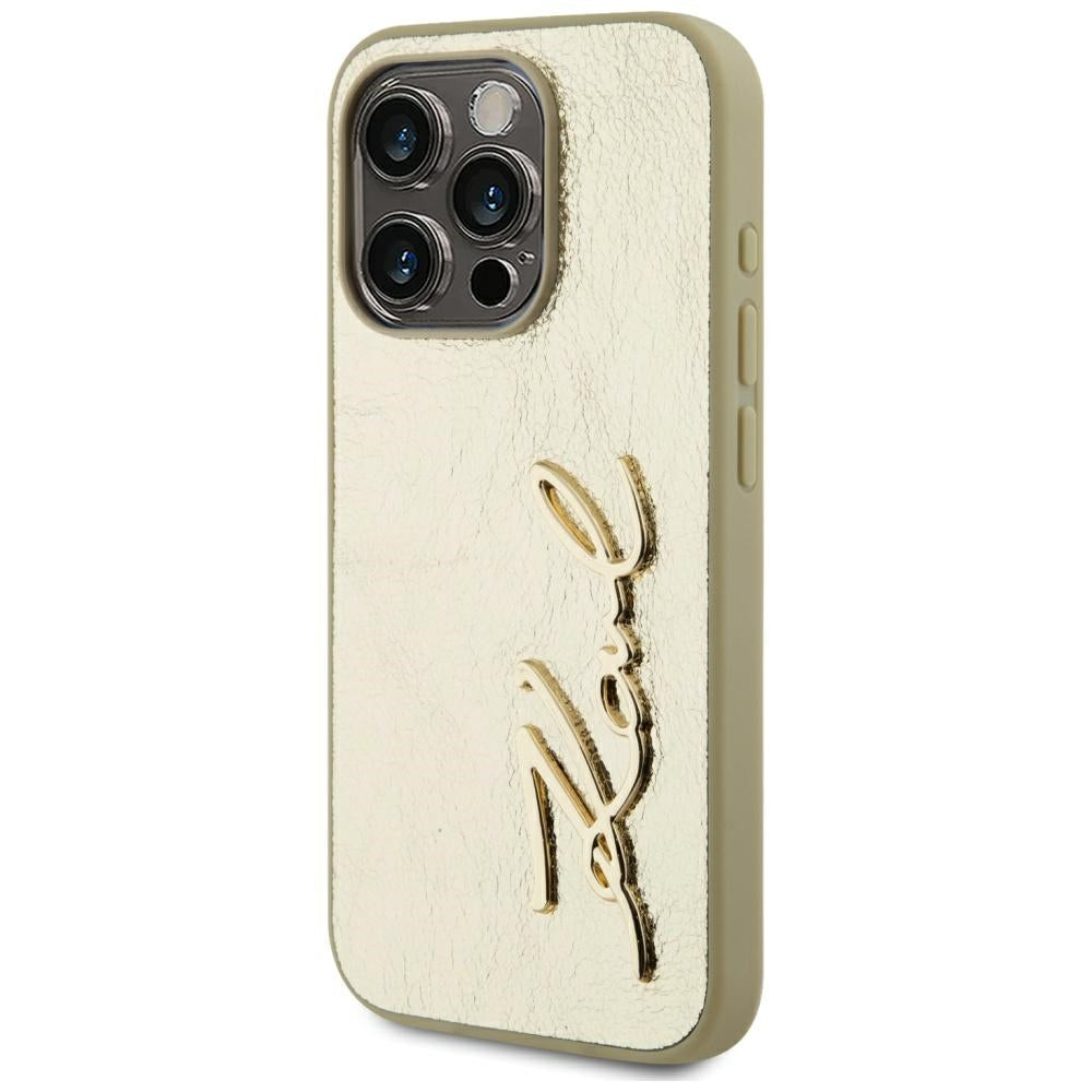 Deksel for Apple iPhone 15 Pro Max, Karl Lagerfeld, Metal Signature, Gull