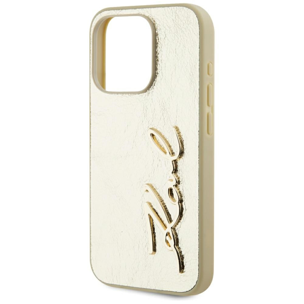 Deksel for Apple iPhone 15 Pro Max, Karl Lagerfeld, Metal Signature, Gull