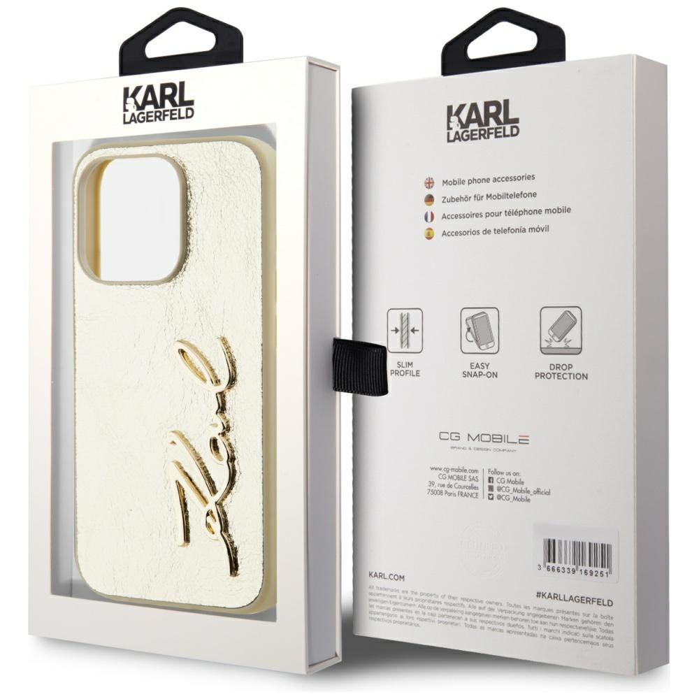 Deksel for Apple iPhone 15 Pro Max, Karl Lagerfeld, Metal Signature, Gull