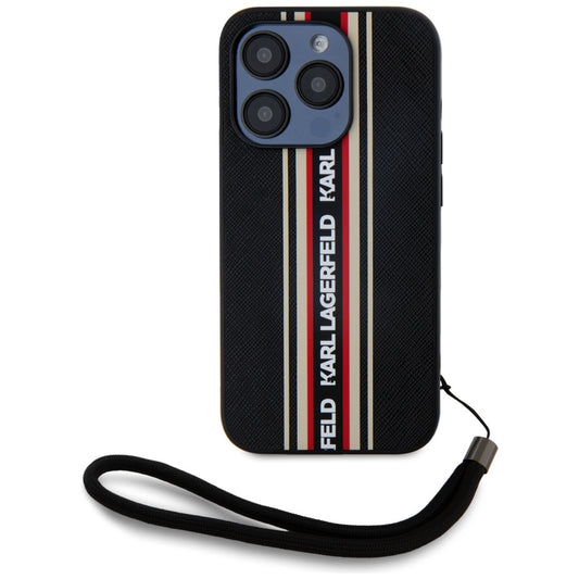 Deksel for Apple iPhone 15 Pro Max, Karl Lagerfeld, Saffiano Athleisure Stripes with Strap, Rosie