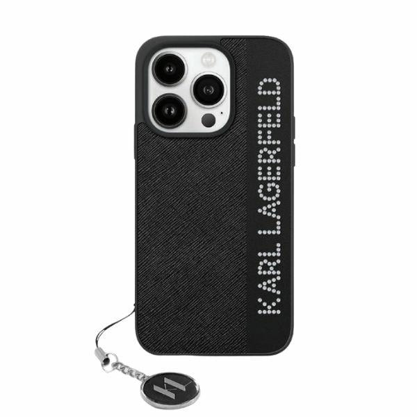 Deksel for Apple iPhone 15 Pro Max, Karl Lagerfeld, Saffiano Rhinestones & Charm, Svart