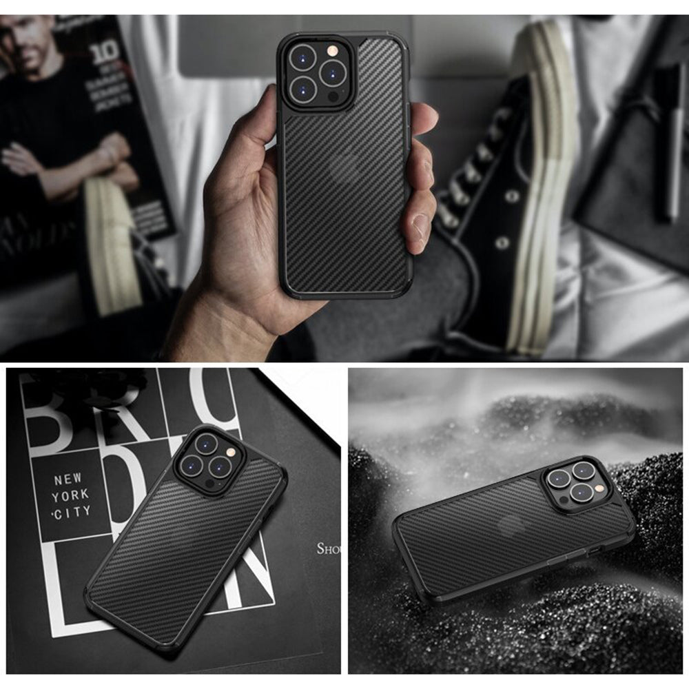 Deksel for Apple iPhone 15 Pro Max, Techsuit, CarbonFuse, Svart